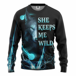 3D Wolf Blue She Keep Me Wild Custom Tshirt Hoodie Apparel