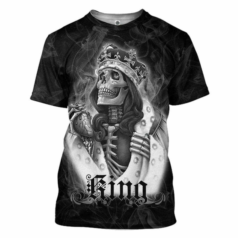 3D Skull a Rí Saincheaptha Tshirt Éadaí Cochaillín