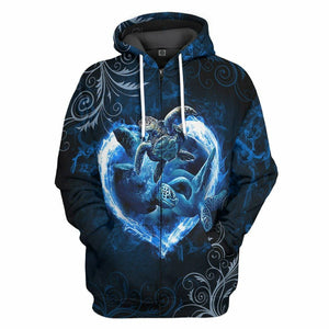 3D Blue Heart Sea Turtle Tshirt Hoodie Apparel