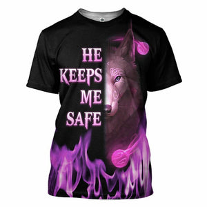 3D Wolf Pink He Keep Me Safe Custom Tshirt Hoodie Apparel