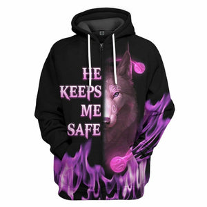 3D Wolf Pink He Keep Me Safe Custom Tshirt Hoodie Apparel