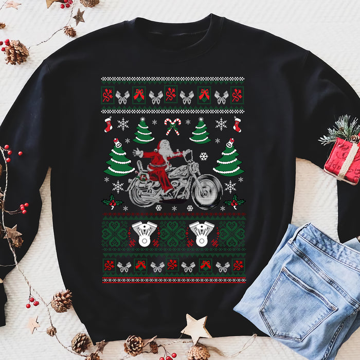 Biker Santa D1 - Mens Funny Xmas Sweatshirt Indian Motorcycles Motorbike Jumper - Funny sweatshirt gifts christmas ugly sweater for men and women