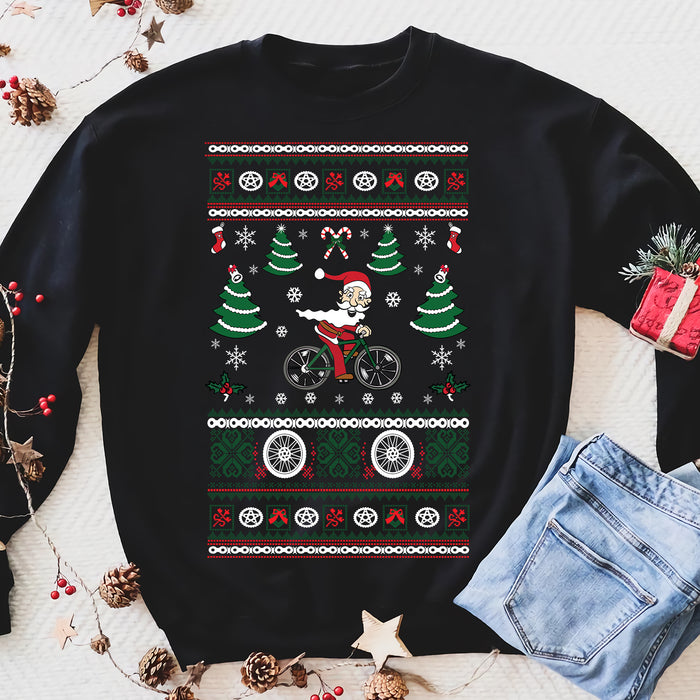 Cycling Santa Mens Funny Xmas Sweatshirt Cyclist Road Bike MTB Ugly Jumper - Funny sweatshirt gifts christmas ugly sweater for men and women