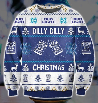 Dilly Dilly Bud Light Pattern 3D Christmas Sweater, Christmas Ugly Sweater, Christmas Gift, Gift Christmas 2024