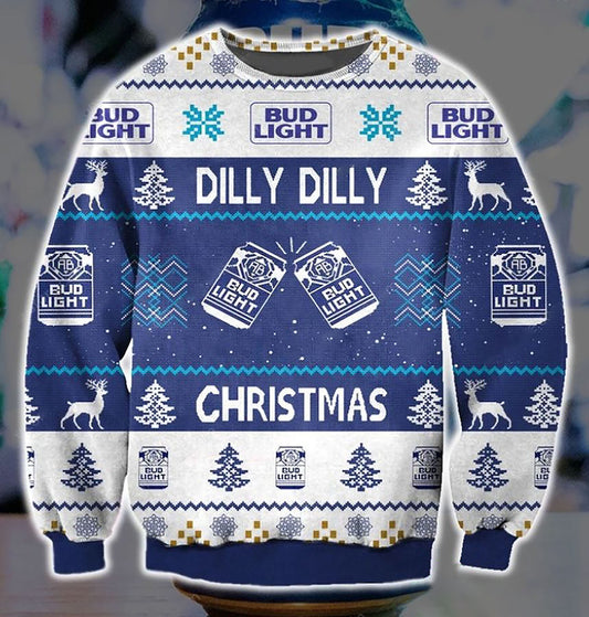 Dilly Dilly Bud Light Pattern 3D Christmas Sweater, Christmas Ugly Sweater, Christmas Gift, Gift Christmas 2024