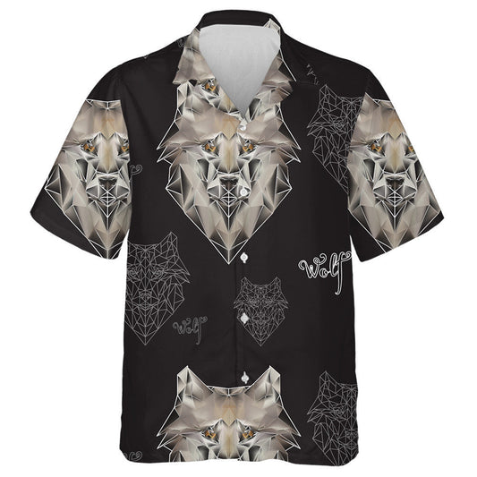 Texture Wolf Head Polygons On Black Hawaiian Shirt,Hawaiian Shirt Gift, Christmas Gift
