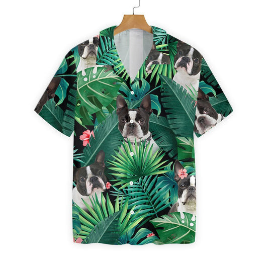 Tropical Boston Terrier Dog Pattern Hawaiian Shirt,Hawaiian Shirt Gift, Christmas Gift