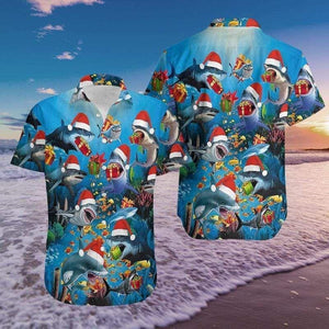 Hawaiian Shirt A Great White Christmas Shark In Santa Hat, Hawaiian Shirt Gift, Christmas Gift.