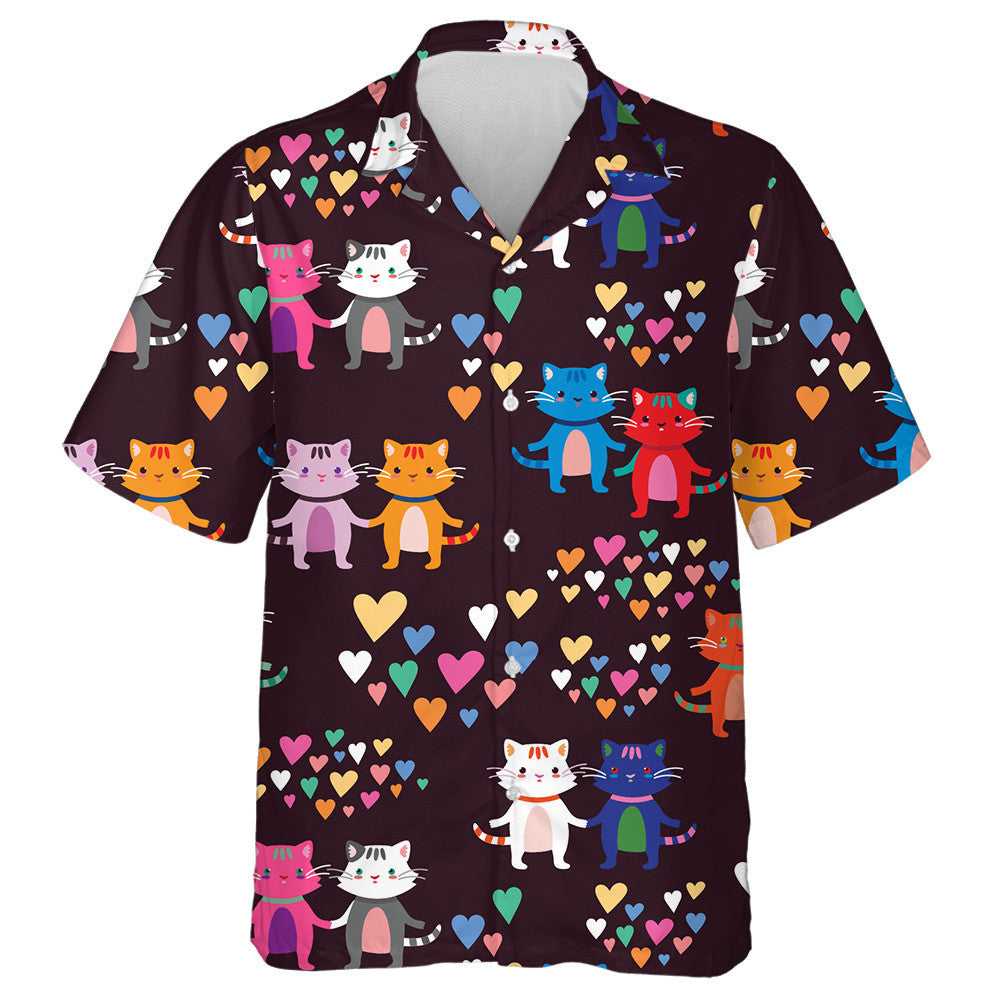 Loving Cats And Many Multi Colored Hearts Hawaiian Shirt, Hawaiian Shirt Gift, Christmas Gift