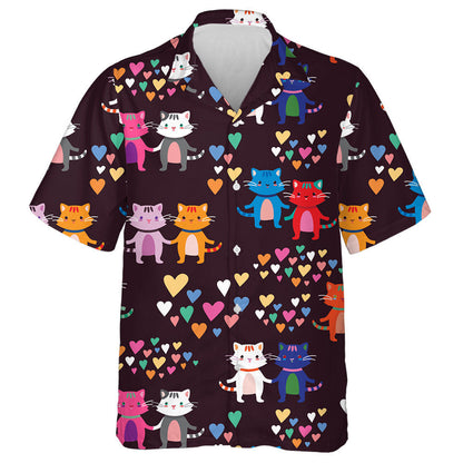 Loving Cats And Many Multi Colored Hearts Hawaiian Shirt, Hawaiian Shirt Gift, Christmas Gift