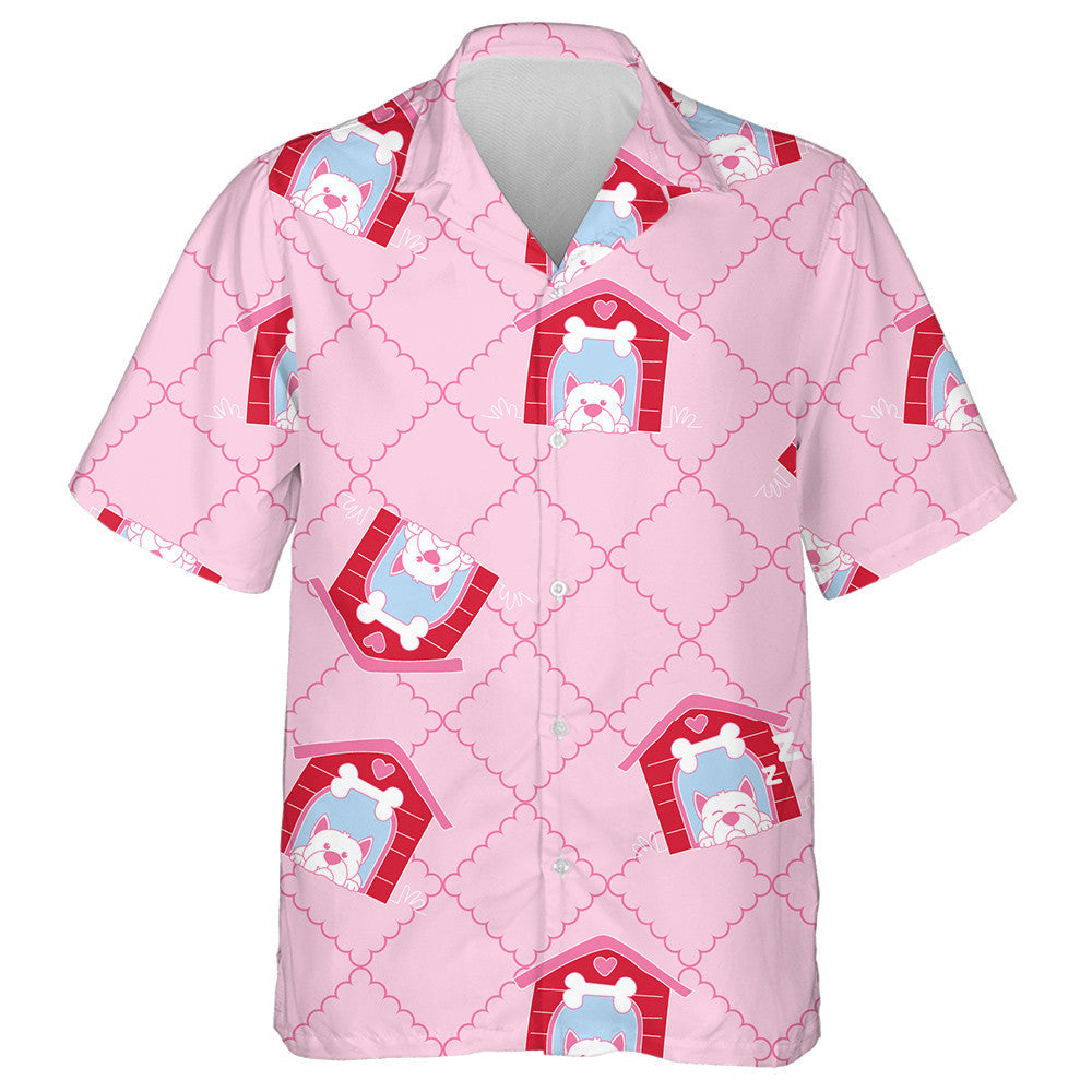 Madra Cartúin Agus Teach ar Chúlra Leithlisithe Bándearg Léine Haváís, Bronntanas Léine Haváíais, Bronntanas Nollag