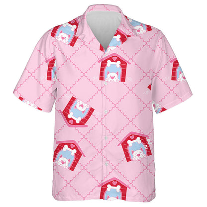 Madra Cartúin Agus Teach ar Chúlra Leithlisithe Bándearg Léine Haváís, Bronntanas Léine Haváíais, Bronntanas Nollag