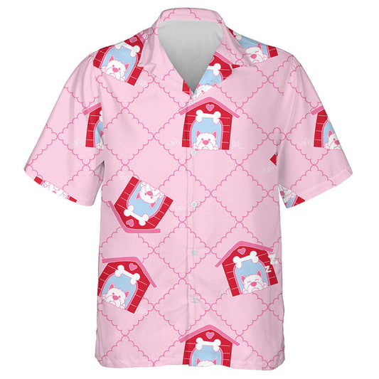 Madra Cartúin Agus Teach ar Chúlra Leithlisithe Bándearg Léine Haváís, Bronntanas Léine Haváíais, Bronntanas Nollag