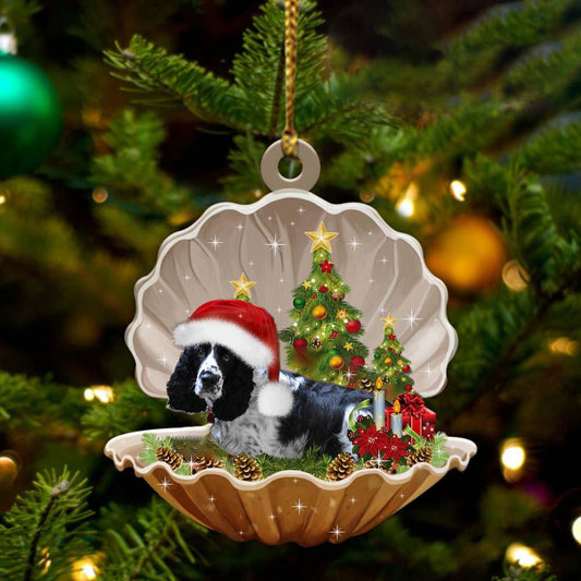 Black And White English Springer-Sleeping Pearl in Christmas Two Sided Christmas Plastic Hanging Ornament, Christmas Ornament Gift, Christmas Gift, Christmas Decoration