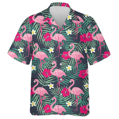 Tropical Forest And Flowers With Pink Flamingo Hawaiian Shirt, Hawaiian Shirt Gift, Christmas Gift