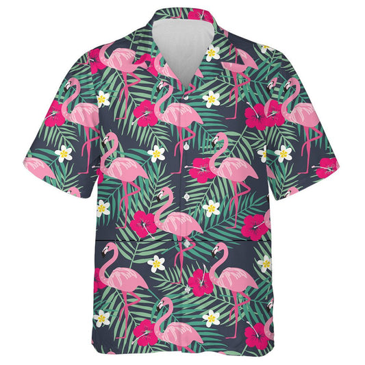Tropical Forest And Flowers With Pink Flamingo Hawaiian Shirt, Hawaiian Shirt Gift, Christmas Gift