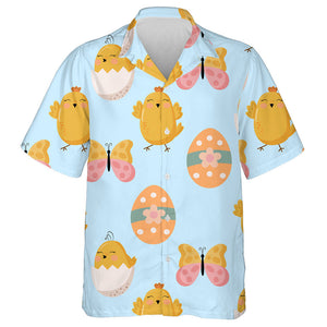 Adorable Chickens Butterfly And Faster Egg Hawaiian Shirt, Hawaiian For Gift