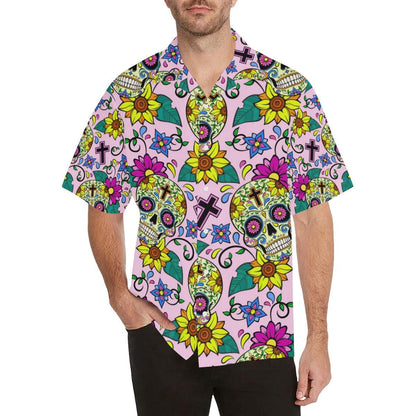 Colorful Suger Skull Pattern Men'S All Over Print Hawaiian Aloha Shirt, Hwaiian For Gift