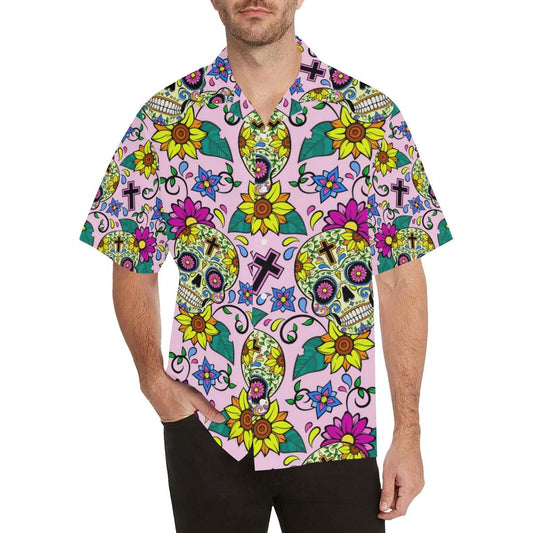 Colorful Suger Skull Pattern Men'S All Over Print Hawaiian Aloha Shirt, Hwaiian For Gift