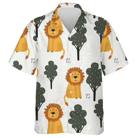 Lovely Lion And Tree On Gray Background Hawaiian Shirt, Hawaiian Shirt Gift, Christmas Gift