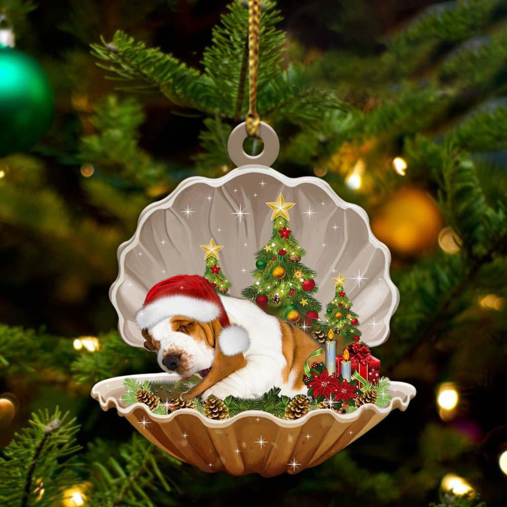 Cute Basset Hound Sleeping in Pearl Dog Christmas Ornament Flat Acrylic, Christmas Gift,Christmas Decoration