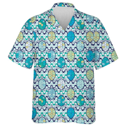 Sea Turtle With Geometric On Wave Hawaiian Shirt,Hawaiian Shirt Gift, Christmas Gift