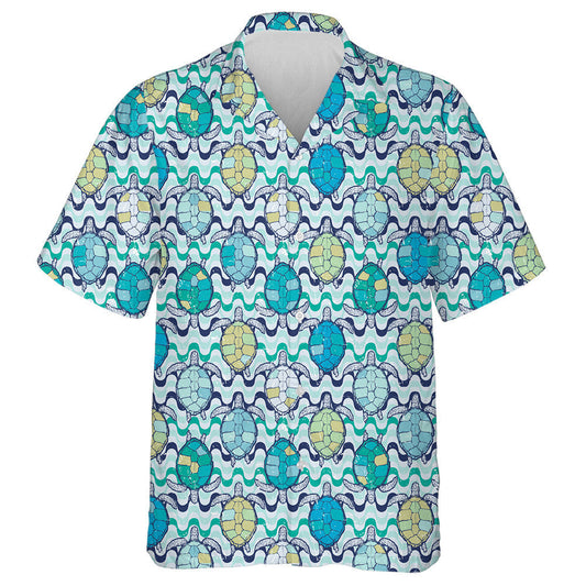 Sea Turtle With Geometric On Wave Hawaiian Shirt,Hawaiian Shirt Gift, Christmas Gift