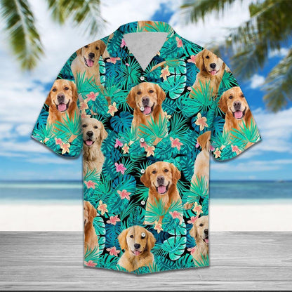 Love Golden Retriever Tropical Jungle Design Hawaiian Shirt, Hawaiian Shirt Gift, Christmas Gift