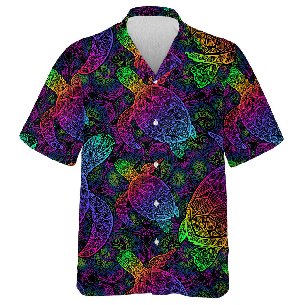 Sea Turtle In Psychedelic Multicolor With Lotuses Hawaiian Shirt, Hawaiian Shirt Gift, Christmas Gift