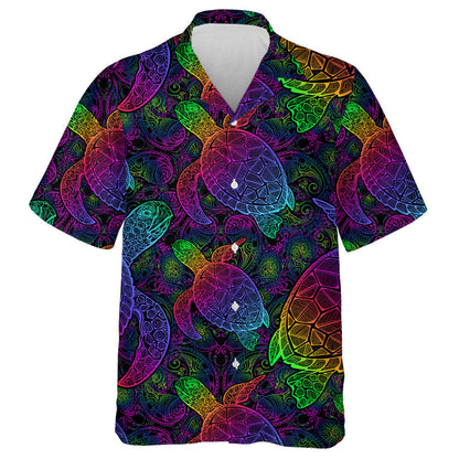 Sea Turtle In Psychedelic Multicolor With Lotuses Hawaiian Shirt, Hawaiian Shirt Gift, Christmas Gift
