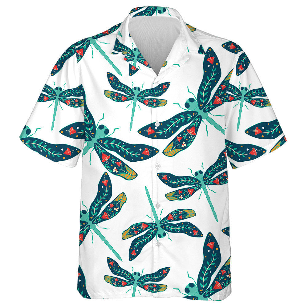 Simple Bright Flying Dragonfly Blue And Turquoise Hawaiian Shirt, Hawaiian Shirt Gift, Christmas Gift