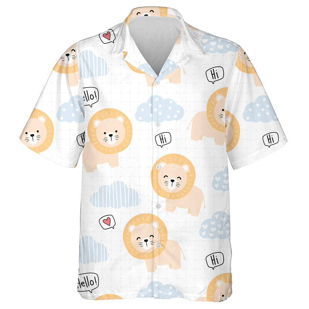 Cute Adorable Kawaii Orange Lion With Cloud Hawaiian Shirt, Hawaiian Shirt Gift, Christmas Gift