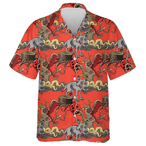 Wolf And Dangerous Tree Forest On Red Hawaiian Shirt,Hawaiian Shirt Gift, Christmas Gift