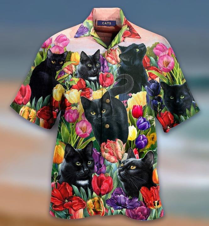 Cat Dream And Tulip Garden Pattern Hawaiian Shirt, Hawaiian For Gift