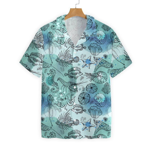 Fish And Deep Water Living Pattern Hawaiian Shirt,Hawaiian Shirt Gift, Christmas Gift