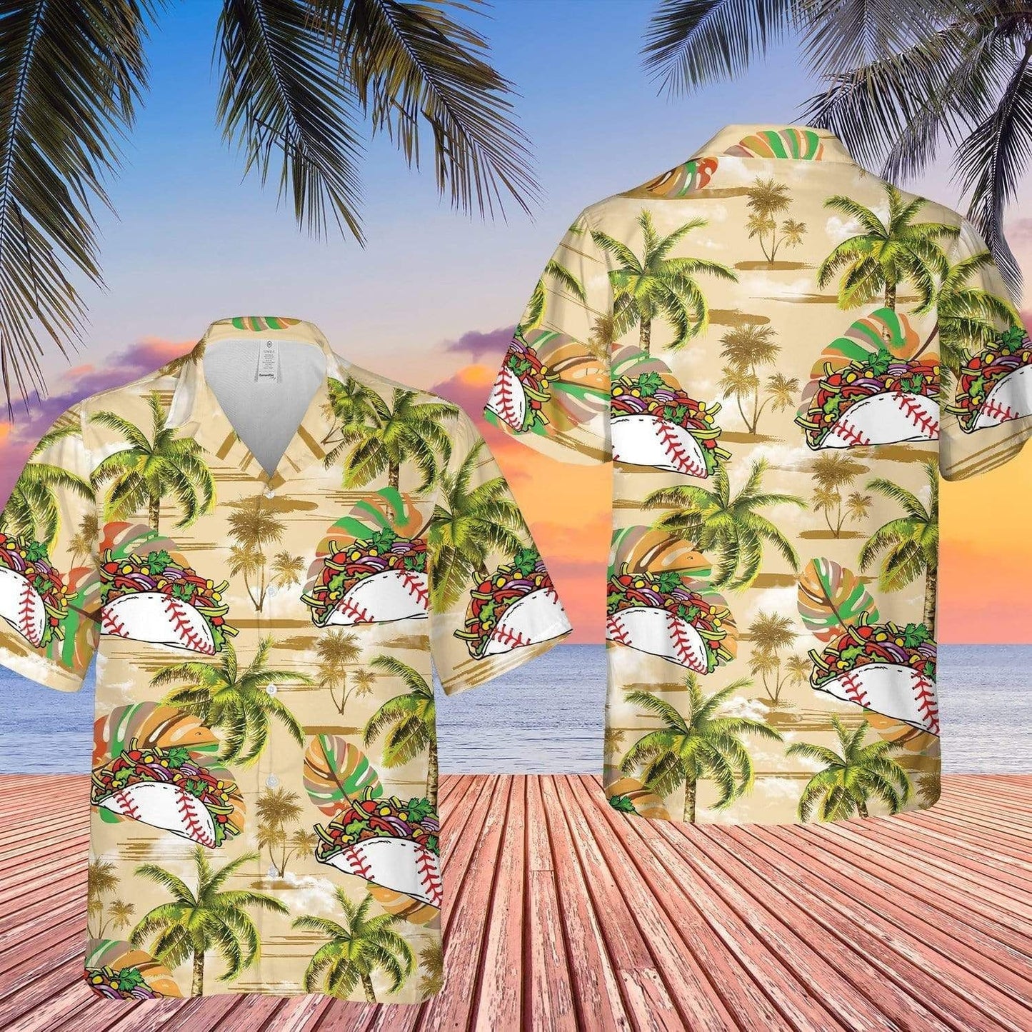 Baseball And Tacos Palm Tree White Hawaiian Shirt, Hawaiian For Gift