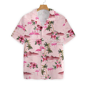 Flamingo In Lovely Pink Island Pattern Hawaiian Shirt,Hawaiian Shirt Gift, Christmas Gift