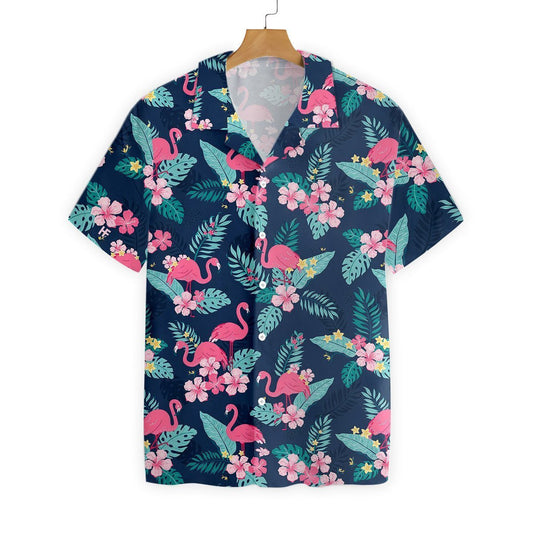 Pink Tropical Leaves Amd Flamingo Pattern Hawaiian Shirt,Hawaiian Shirt Gift, Christmas Gift