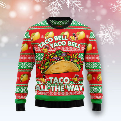 Taco Bell Taco On The Way mná &amp; fir unisex, lánúineacha ag meaitseáil, cairde, bronntanais ghrinn gránna teaghlaigh geansaí saoire na Nollag, geansaí gránna Nollag