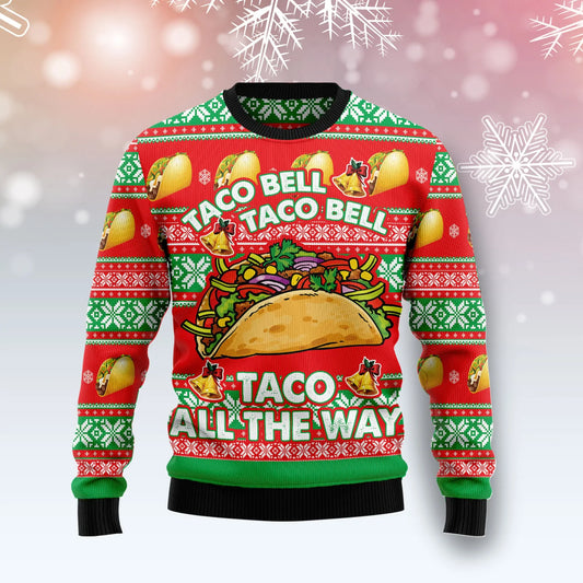 Taco Bell Taco On The Way mná &amp; fir unisex, lánúineacha ag meaitseáil, cairde, bronntanais ghrinn gránna teaghlaigh geansaí saoire na Nollag, geansaí gránna Nollag