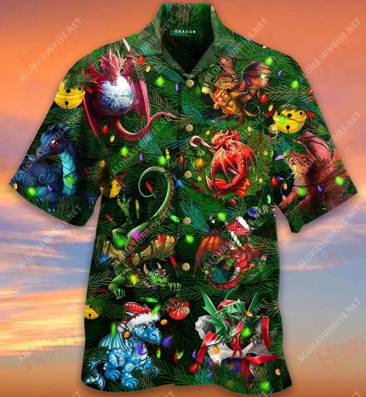 Is Ainmhithe Spioradálta iad Dragons Léine Gearr Haváís Caitheamh aimsire Léinte Tropical Léinte Seanré Haváíais Léinte Greannmhar Haváis, Bronntanas Léine Haváís, Bronntanas Nollag