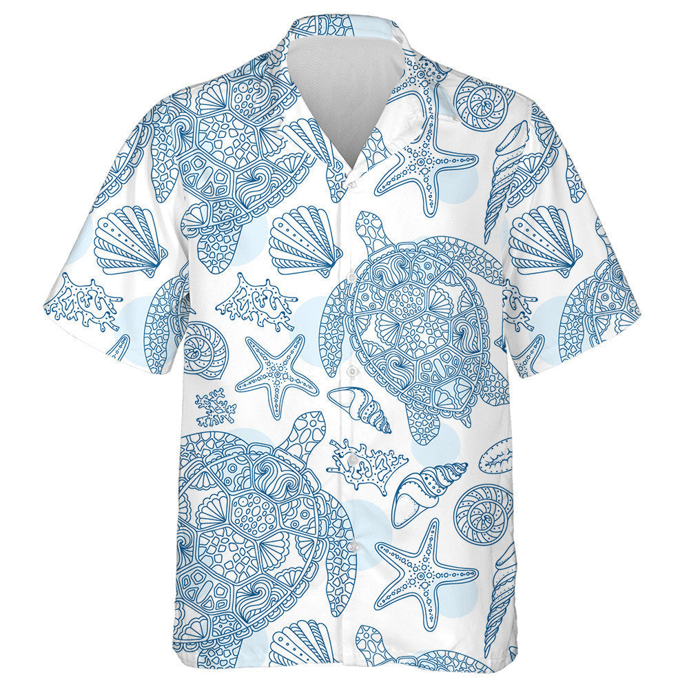 Summer Vacation With Swimming Blue Turtle Doodles Hawaiian Shirt, Hawaiian Shirt Gift, Christmas Gift