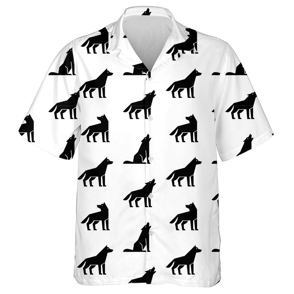 Ethnic Silhouette Wolf Logo On White Background Hawaiian Shirt, Hawaiian Shirt Gift, Christmas Gift