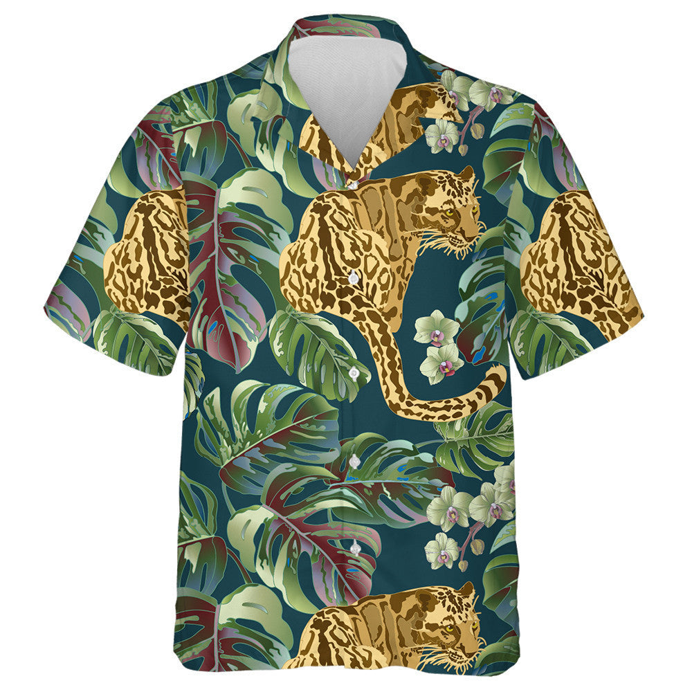 Liopard Teibí Nua-Aimseartha le Duilleoga Monstera Agus Magairlín Léine Haváís, Bronntanas Léine Haváís, Bronntanas Nollag