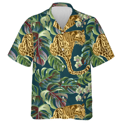 Liopard Teibí Nua-Aimseartha le Duilleoga Monstera Agus Magairlín Léine Haváís, Bronntanas Léine Haváís, Bronntanas Nollag