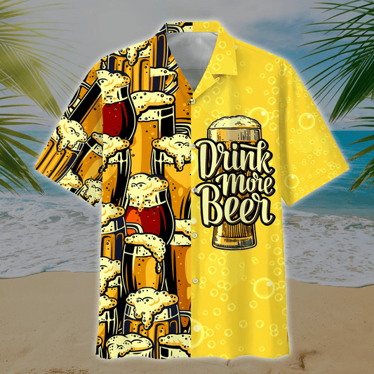 Drink More Beer Watercolor Design Hawaiian Shirt,Hawaiian Shirt Gift, Christmas Gift