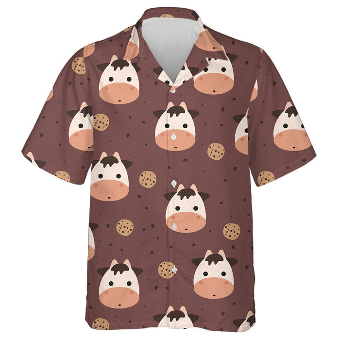 Cute Cartoon Cows And Chocolate Cookies Hawaiian Shirt,Hawaiian Shirt Gift, Christmas Gift