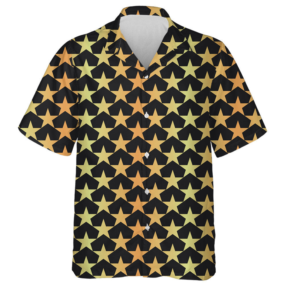 Modern Black And Gold Patriotic Stars Pattern Hawaiian Shirt, Hawaiian Shirt Gift, Christmas Gift