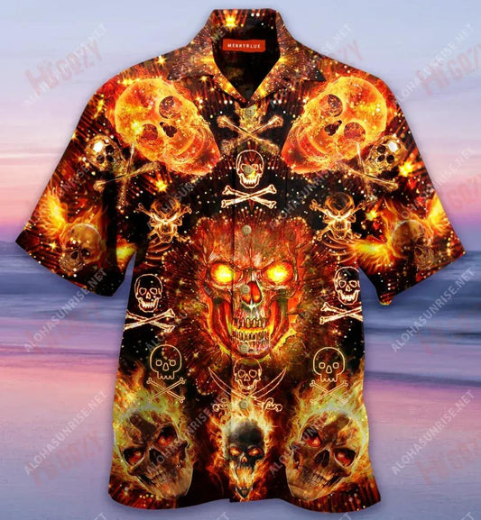 Skulls Flaming Léine Muinchille Gearr Unisex Samhraidh Aloha Léine Oirbheartaíochta Haváis Léinte Greannmhar Haváís_ Léine Haváís Bronntanas, Bronntanas Nollag