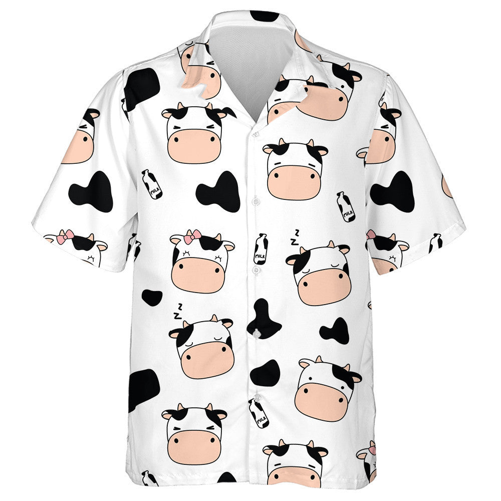Cute Adorable Farm Cow And Milk Cartoon Doodle Hawaiian Shirt, Hawaiian Shirt Gift, Christmas Gift